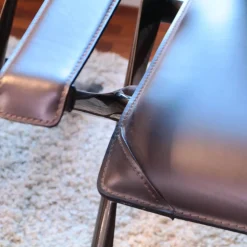 Sessel Beverly Kernleder Dunkelbraun Gestell Schwarz Verchromt