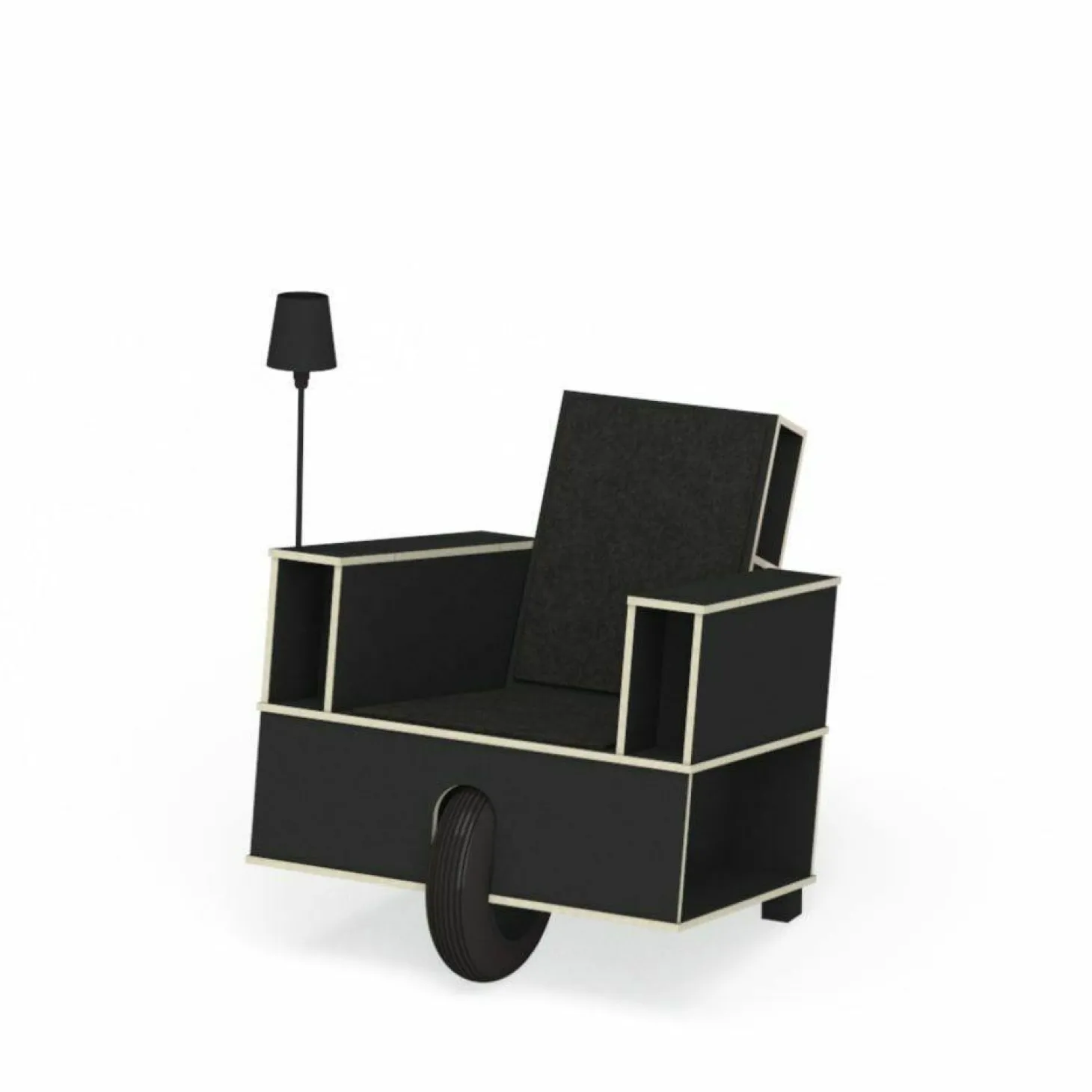 Sessel Bookinist Stoff Filz Schwarz mit Stauraum und Luftrad