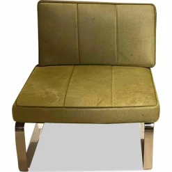 Sessel Bridge Stoff Roßhaar Grün Gestell Edelstahl Poliert