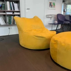 Sessel Bubba Leder Nabuk 80 Giallo Gelb mit Hocker