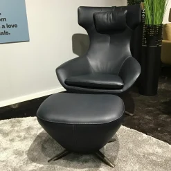 Sessel Caruzzo Leder Raffino Dragonfly Schwarz mit Hocker und Kopfkissen