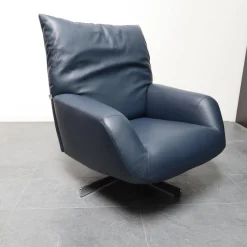 Sessel Chiara Bezug Leder P 9165 78 Dunkelblau Drehgestell Metall Verchromt