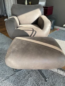 Sessel Chiara Leder PLX Tessuto 9620 Anthrazit Gestell Und Füße Stahl Verchromt Mit Hocker