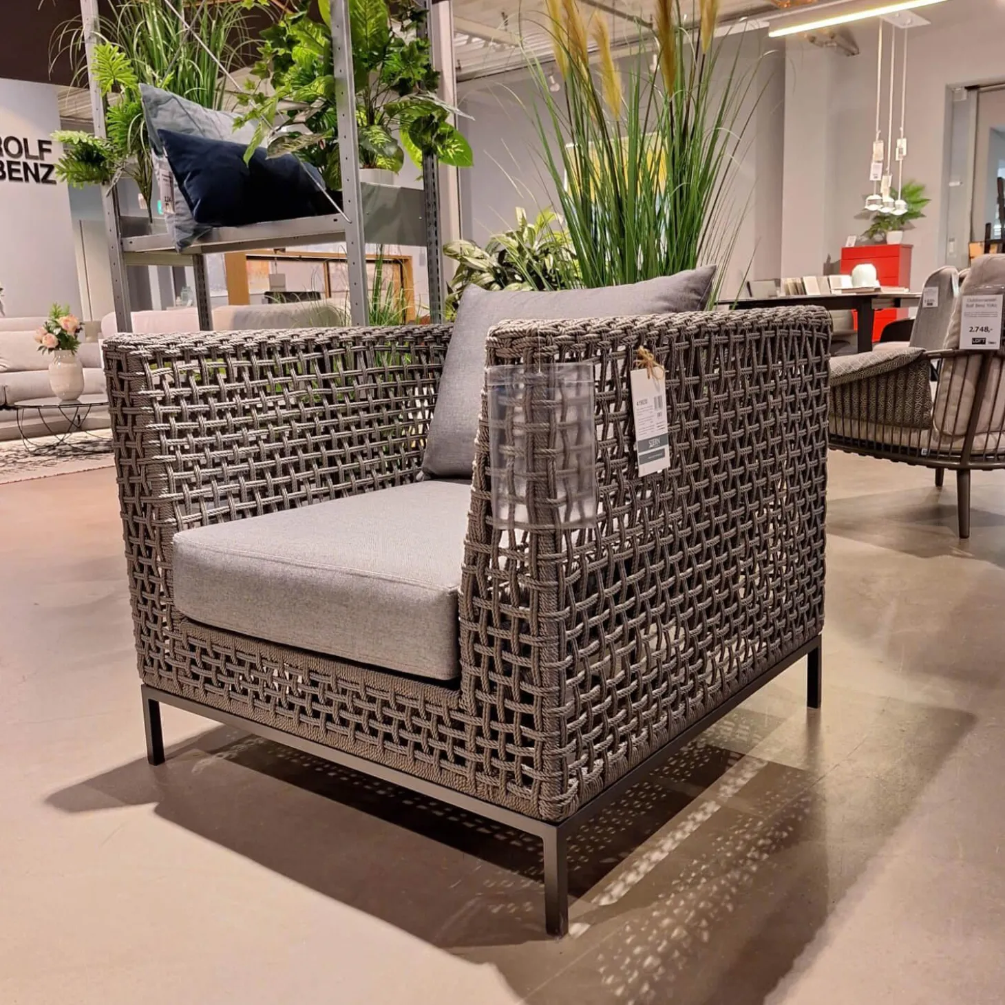 Sessel Corda Outdoor Seidengrau Kordel Platin