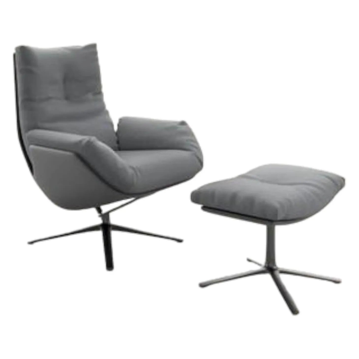 Sessel Cordia Lounge Korpus 286 Leder Schwarz Sitz Stoff 9131 Anthrazit mit Hocker