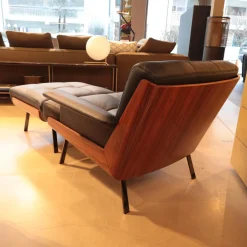 Sessel Daiki Daip88ps Leder Aspen 01 Carbone Pelle Nature Schwarz Schale Palisander Mit Hocker