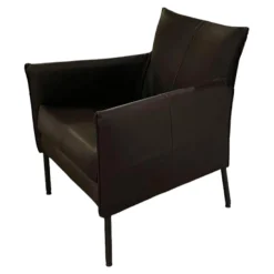 Sessel Dalia Bezug Leder Timber LT0309 Cioccolate Schwarz Gestell Rundrohr Fein Struktur 100 Kohl Schwarz