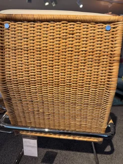 Sessel D35-II Leder II Bianco Weiß Creme Naturrohr Geflecht Braun Gestell Stahl Chrom Mit Hocker