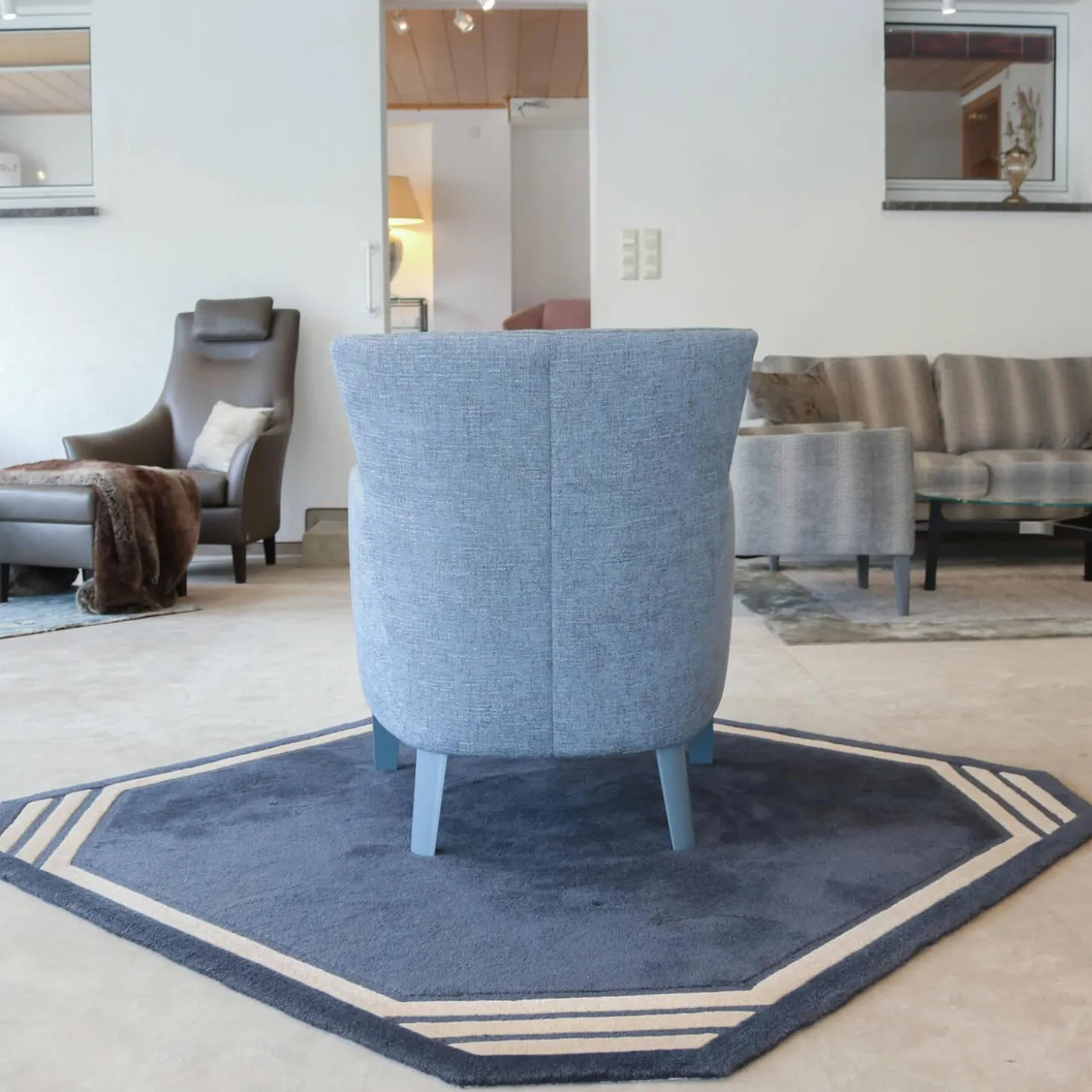 Sessel Donna Stoff Blaugrau Füße Blau Lackiert