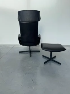 Sessel DS 343 Leder 10 Neck 11 Black Schwarz Gestell Metall Schwarzgrau Inklusive Hocker