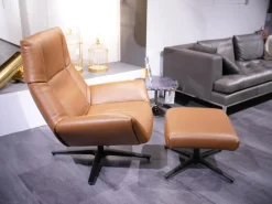 Sessel DS 149 Leder Club 54 Whisky Braun Sternfuß Schwarz Matt Drehbar Mit Rückholfunktion Inklusive Hocker