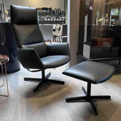 Sessel DS-344 Leder Touch Schwarz 11 Gestell Schwarzgrau Mit Hocker