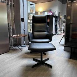 Sessel DS-344 Leder Touch Schwarz 11 Gestell Schwarzgrau Mit Hocker