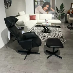 Sessel DS-0343/DS-0344 Leder Black 4-Sternfuß aus Aluminium Pulverbeschichtet mit Hocker