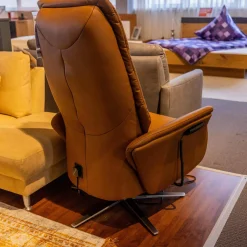 Sessel Easy Swing 7051 Leder 22 Soft N Bright Braun Sternfuß Edelstahloptik Mit Aufstehhilfe Und Kopfteilverstellung