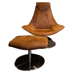Sessel Fabrizio Mit Hocker Leder Diesel Brandy Cognac Drehteller Edelstahl