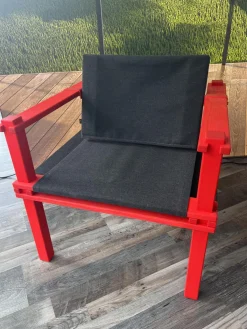 Sessel Farmer Stoff 5094 Schwarz Gestell Esche Geölt Pulver Rot P150 Mit Kunststoffgleitern Inklusive Tisch