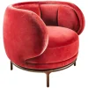 Sessel Fauteuil Vuelta 80 Bezug Stoff Velvet Bordeaux Rot Füße Bronze Drehbar