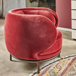 Sessel Fauteuil Vuelta 80 Bezug Stoff Velvet Bordeaux Rot Füße Bronze Drehbar