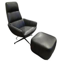 Sessel Faye Casual Lounge Leder Sauvage 8105 Schwarz Gestell Metall Schwarz M02 Mit Kunststoffgleitern Inklusive Hocker