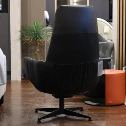 Sessel Faye Casual Lounge Leder Sauvage 8105 Schwarz Gestell Metall Schwarz M02 Mit Kunststoffgleitern Inklusive Hocker