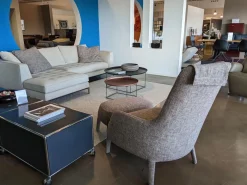 Sessel Febo Bergere Stoff Solaris Braun mit Hocker