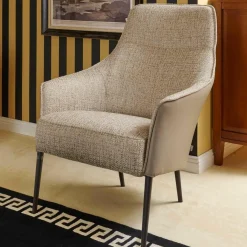 Sessel Fuga Hoch Bezug Innen Stoff James C0013 Außen Leder Lipano Taupe