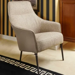 Sessel Fuga Hoch Bezug Innen Stoff James C0013 Außen Leder Lipano Taupe