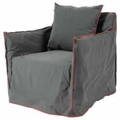 Sessel Ghost 05 Stoff Vintage Anthrazit Cat. C Naht Rosso Rot 7900