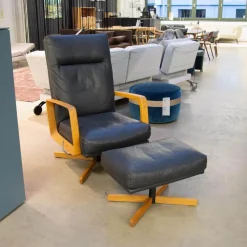 Sessel Gin Leder Alamo Lava Anthrazit Gestell Eiche Geölt Inklusive Hocker