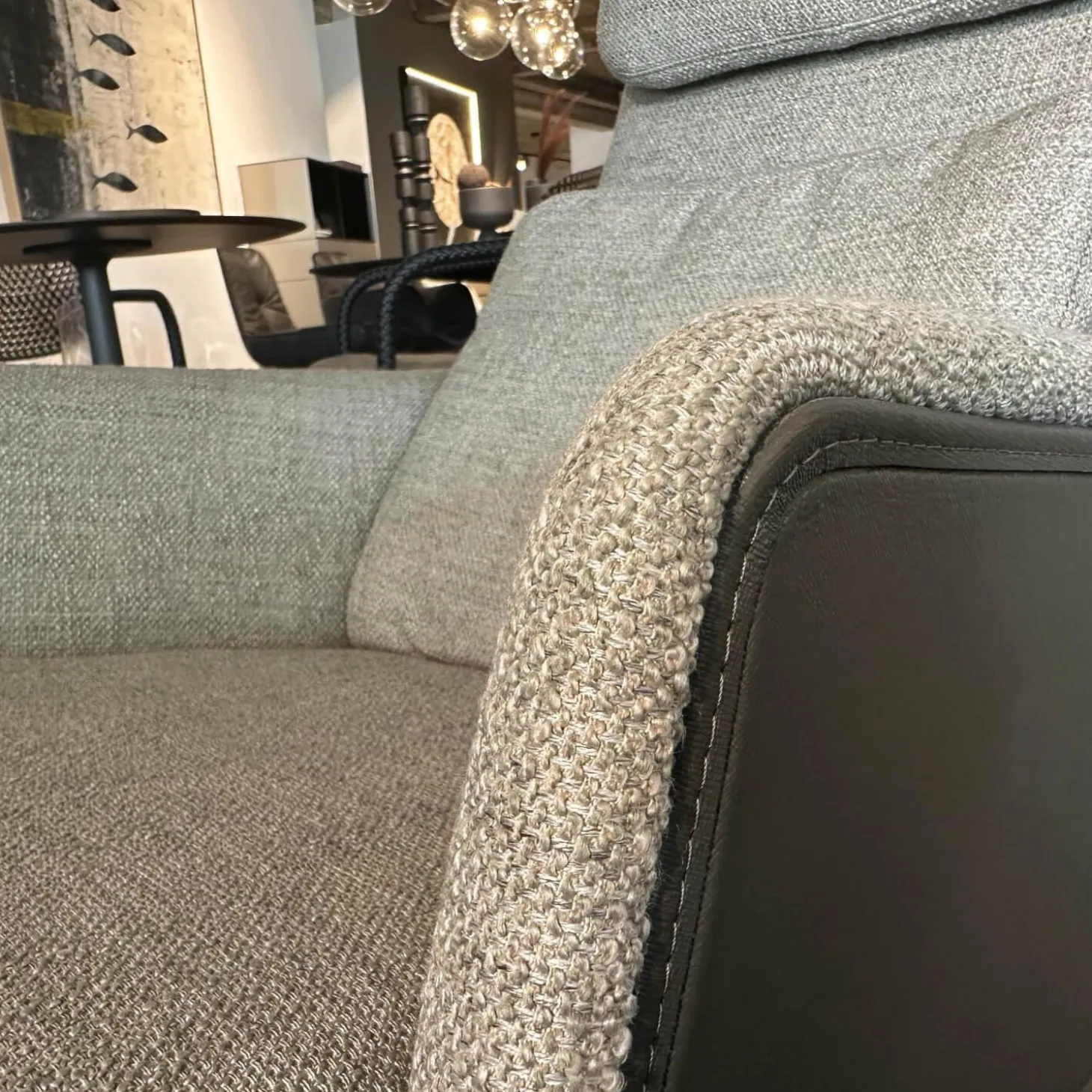 Sessel Grand Relax Schale Leder Forte Decor Umbra Grau Innen Stoff Corsaro Bambus Melange Grau Mit Hocker