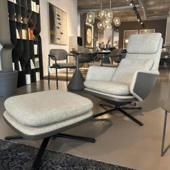 Sessel Grand Relax Schale Leder Forte Decor Umbra Grau Innen Stoff Corsaro Bambus Melange Grau Mit Hocker