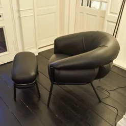 Sessel Grasso Bezug Leder Sauvage S Black Schwarz Gestell Metall Schwarz Inklusive Fußhocker