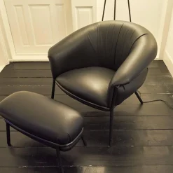 Sessel Grasso Bezug Leder Sauvage S Black Schwarz Gestell Metall Schwarz Inklusive Fußhocker