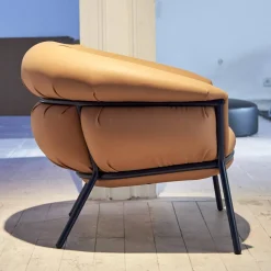 Sessel Grasso Bezug Leder Florida 2050 F Nude 22 Orange Gestell Blue 5011 Nachtblau