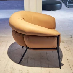 Sessel Grasso Bezug Leder Florida 2050 F Nude 22 Orange Gestell Blue 5011 Nachtblau