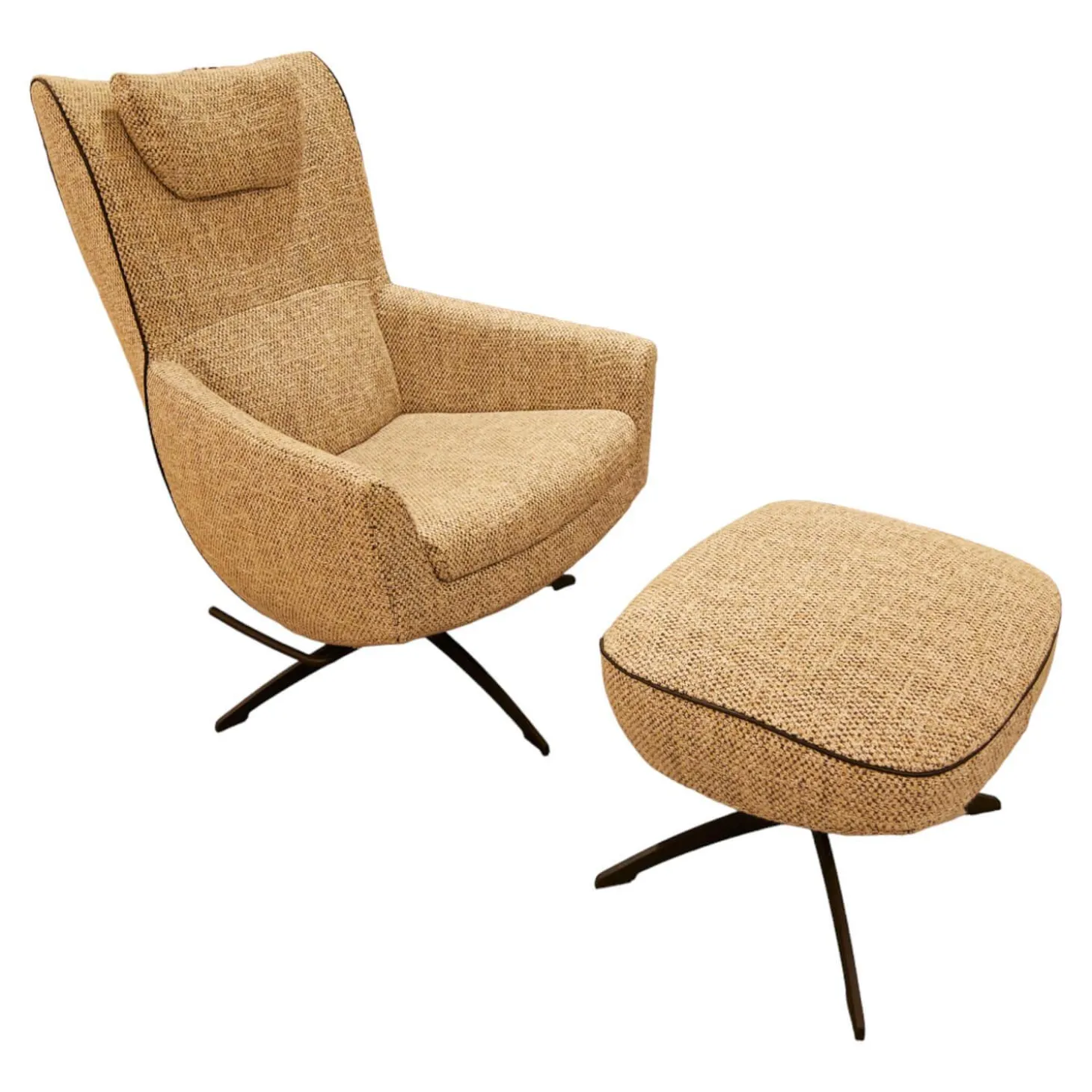 Sessel Griffon Lounge Mit Hocker Bezug Mamaye C0201 4-Sternfuß Gekrümmt Schwarz