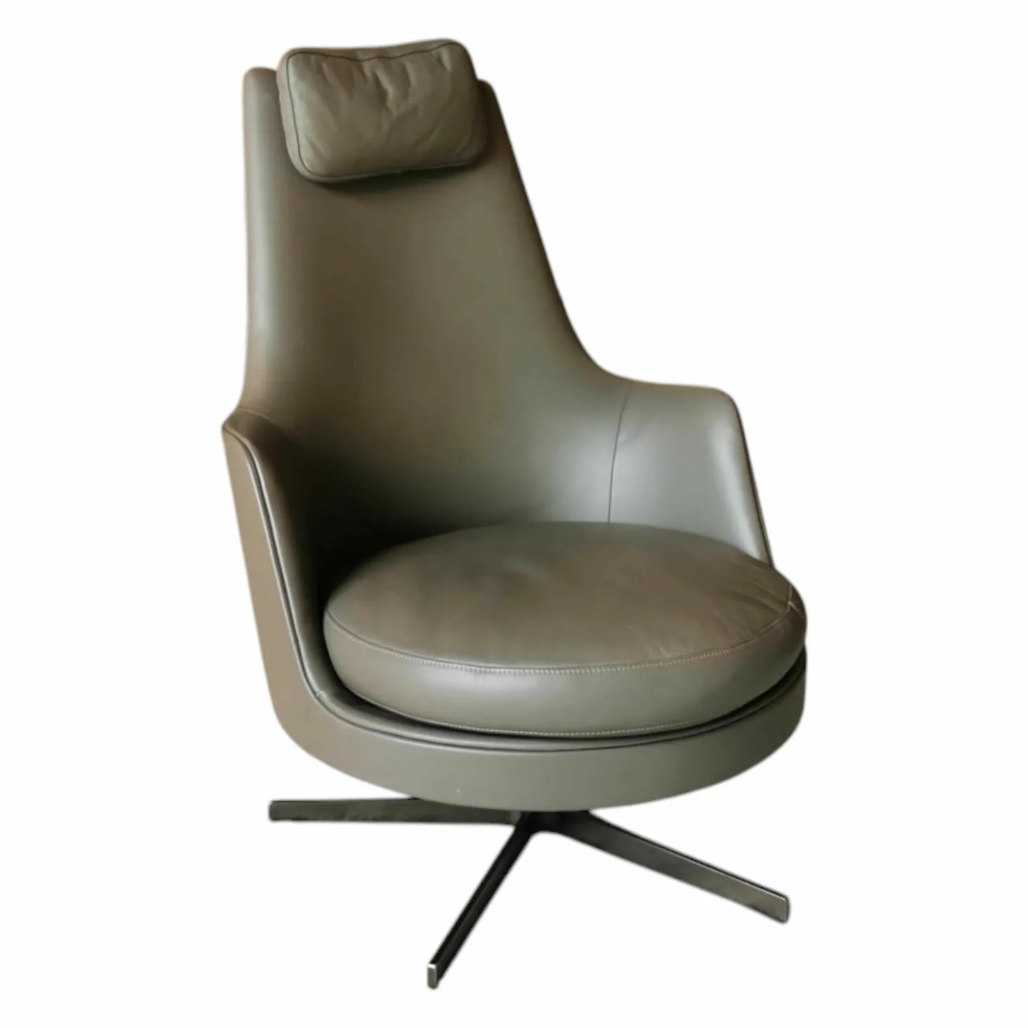 Sessel Guscioalto Leder de Luxe Grau Drehgestell Brüniert inkl. Nackenkissen