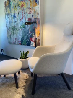 Sessel Hal Lounge Mit Ottoman Stoff Dumet 02 Beige Melange Füße Eiche Dunkel