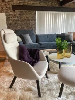 Sessel Hal Lounge Mit Ottoman Stoff Dumet 02 Beige Melange Füße Eiche Dunkel