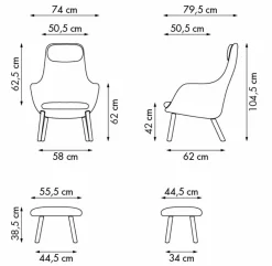 Sessel HAL Lounge Stoff Dumet Ivory Melange Beige mit Ottoman