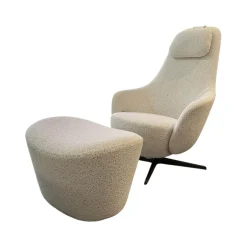 Sessel Harbor Laidback Stoff Sambuco WeiĂ Gestell Schwarz Pulverbeschichtet Inklusive Hocker