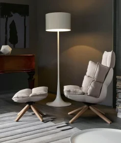 Sessel Husk Stoff Rattier Astro Seil Beige Schale Kunststoff Weiß Gestell Eiche Hell Gebürstet Mit Hocker