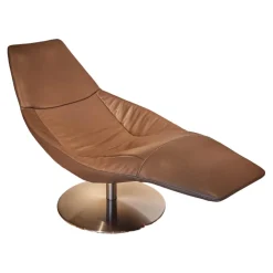 Sessel Icarus Lounge S Leder Fuerte Topo Braun Fuß Rund Edelstahl Gebürstet