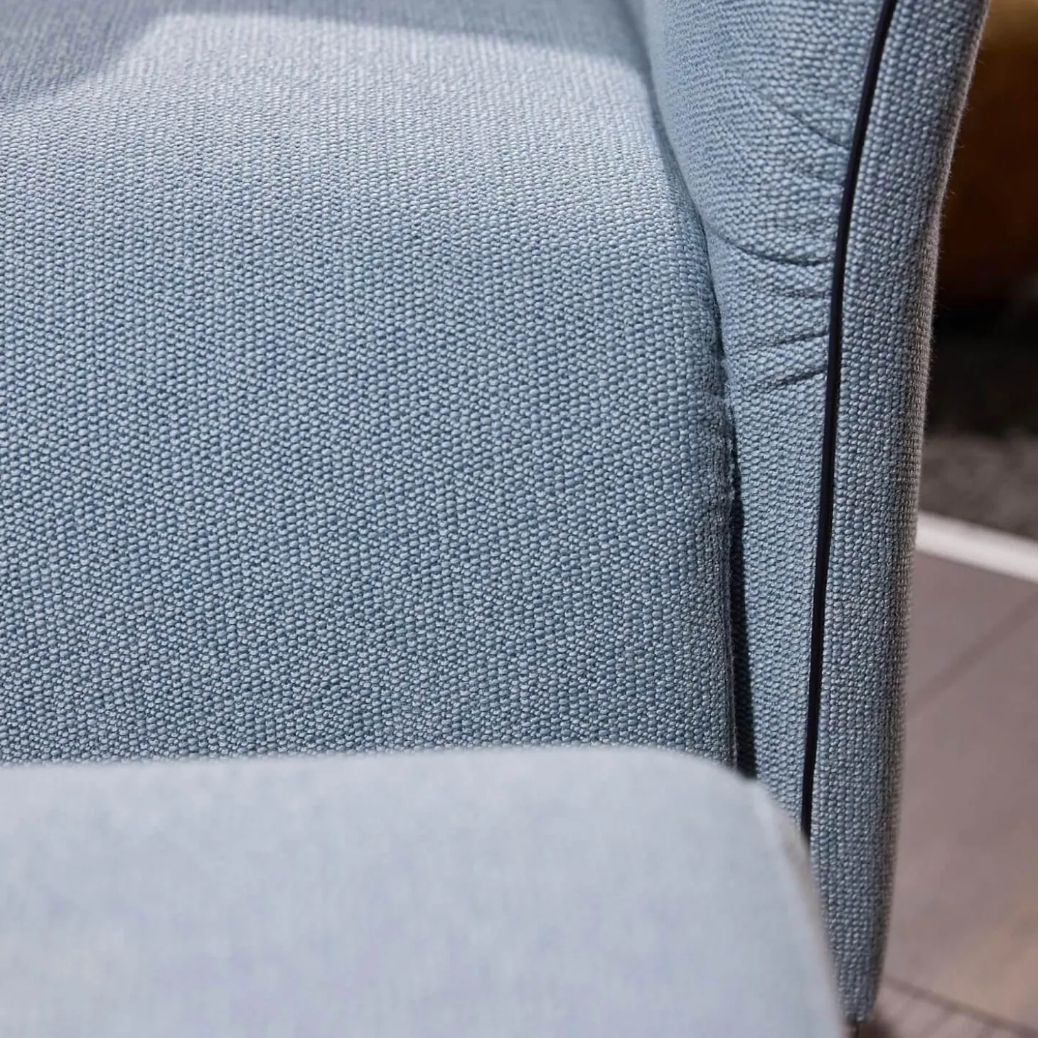 Sessel inkl. Hocker Modena 220 Bezug Stoff Prairie 2022 45 Hellblau Mit Biese Keder Leder Dunkelblau Inklusive Hocker Und Kissen