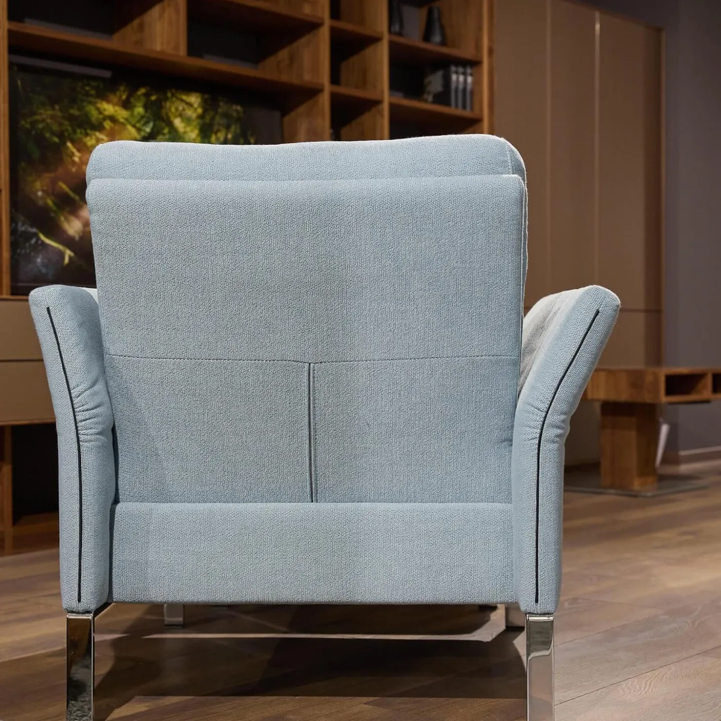 Sessel inkl. Hocker Modena 220 Bezug Stoff Prairie 2022 45 Hellblau Mit Biese Keder Leder Dunkelblau Inklusive Hocker Und Kissen