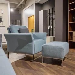 Sessel inkl. Hocker Modena 220 Bezug Stoff Prairie 2022 45 Hellblau Mit Biese Keder Leder Dunkelblau Inklusive Hocker Und Kissen