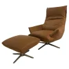 Sessel Isira Bezug Leder A-India Karme Beige Drehgestell Nickel Satiniert Inklusive Hocker