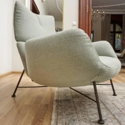Sessel Jalis Lounge Stoff 8305 Mintgrün Grün Grau Drahtgestell F01 Schwarzbraun Inklusive Hocker