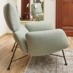 Sessel Jalis Lounge Stoff 8305 Mintgrün Grün Grau Drahtgestell F01 Schwarzbraun Inklusive Hocker